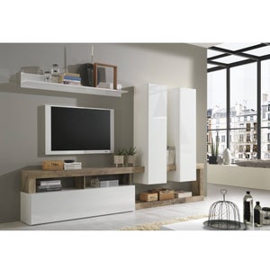 Meuble Bas TV Plein Haut Brillance 270 cm unité Murale Blanc