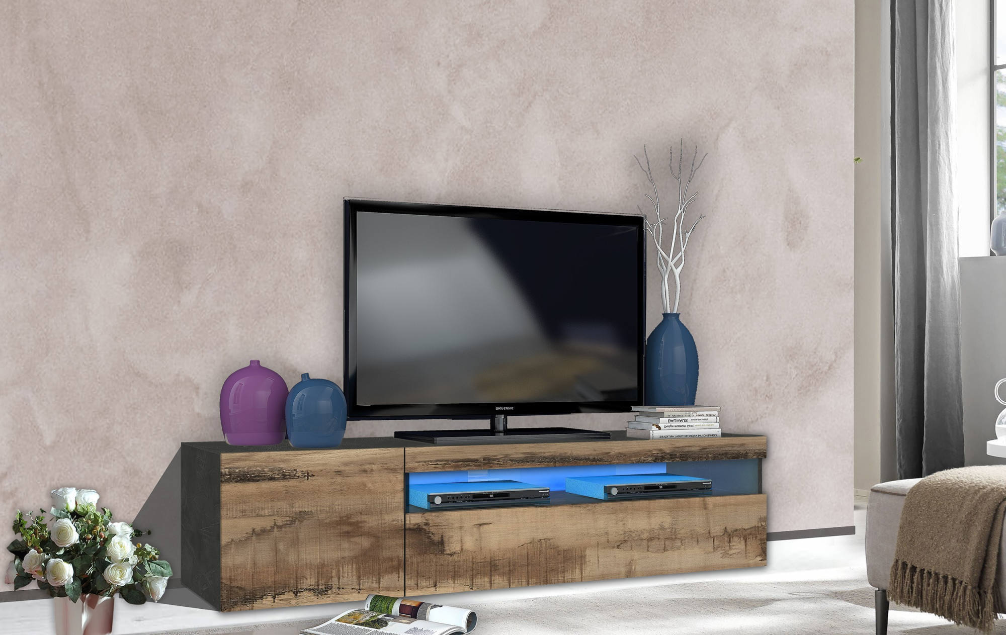 133 x 30 x 40 cm Mobiletti per Soggiorno Mobile Porta TV in MDF con Luce LED Blu e 4 Scatole Aperte Bianca lyrlody- TV Armadio Moderno Bianca 