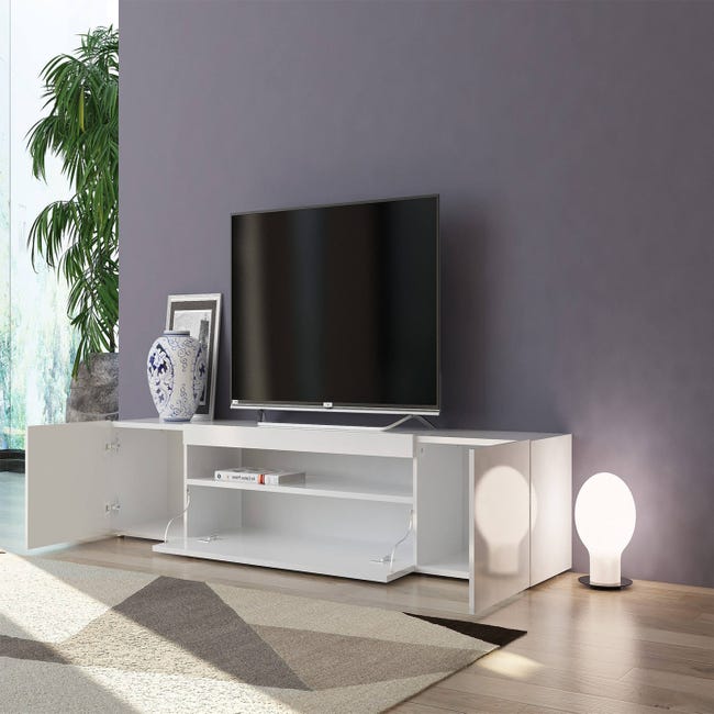Meuble TV Jesse, Buffet bas de salon avec 3 portes, base meuble TV, 100%  Made in Italy, cm 200x40h37, Blanc brillant
