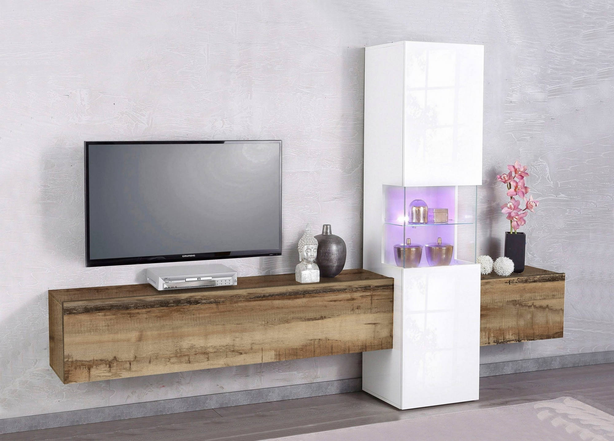 Dimensioni: 200x190x38 cm Illuminazione LED Compresa AVANTI TRENDSTORE Parete da Soggiorno in Bianco Lea 