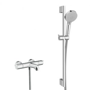 Hansgrohe Set Ecostat Miscelatore termostatico per vasca/doccia + doccetta  105mm 3 getti + flessibile doccia 160cm + supporto, cromo