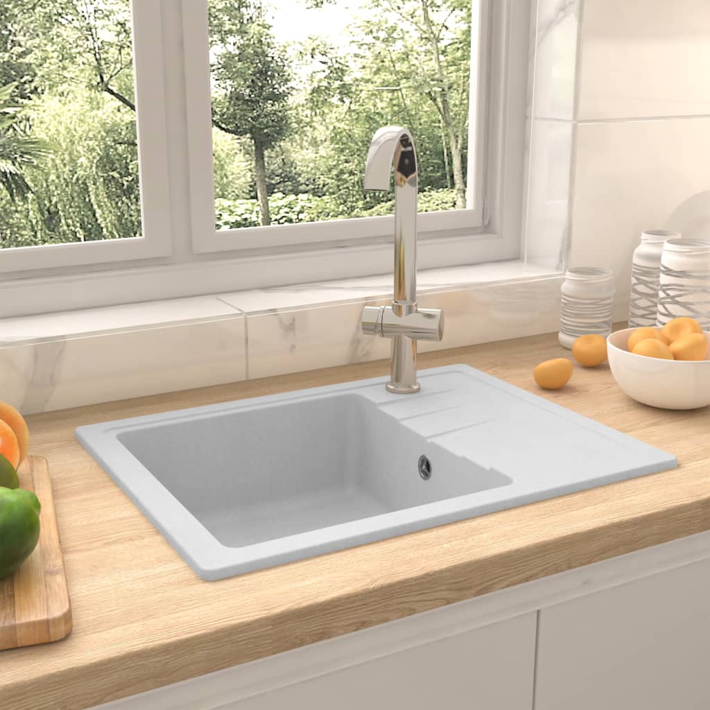 Évier de cuisine avec trou de tropplein ovale Blanc Granit vidaXL Leroy Merlin