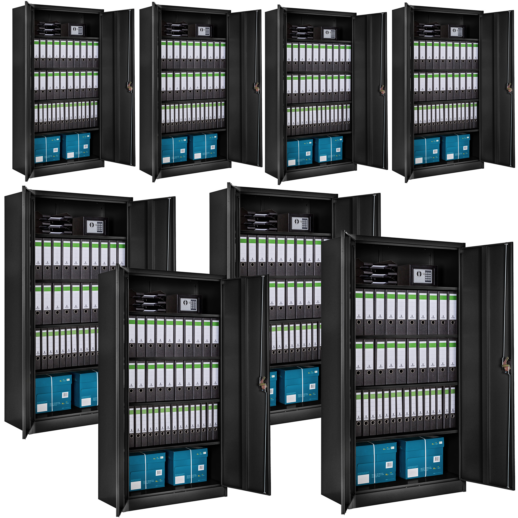 Tectake Lot de 8 armoires métallique à dossiers 5 niveaux 180x90x40cm