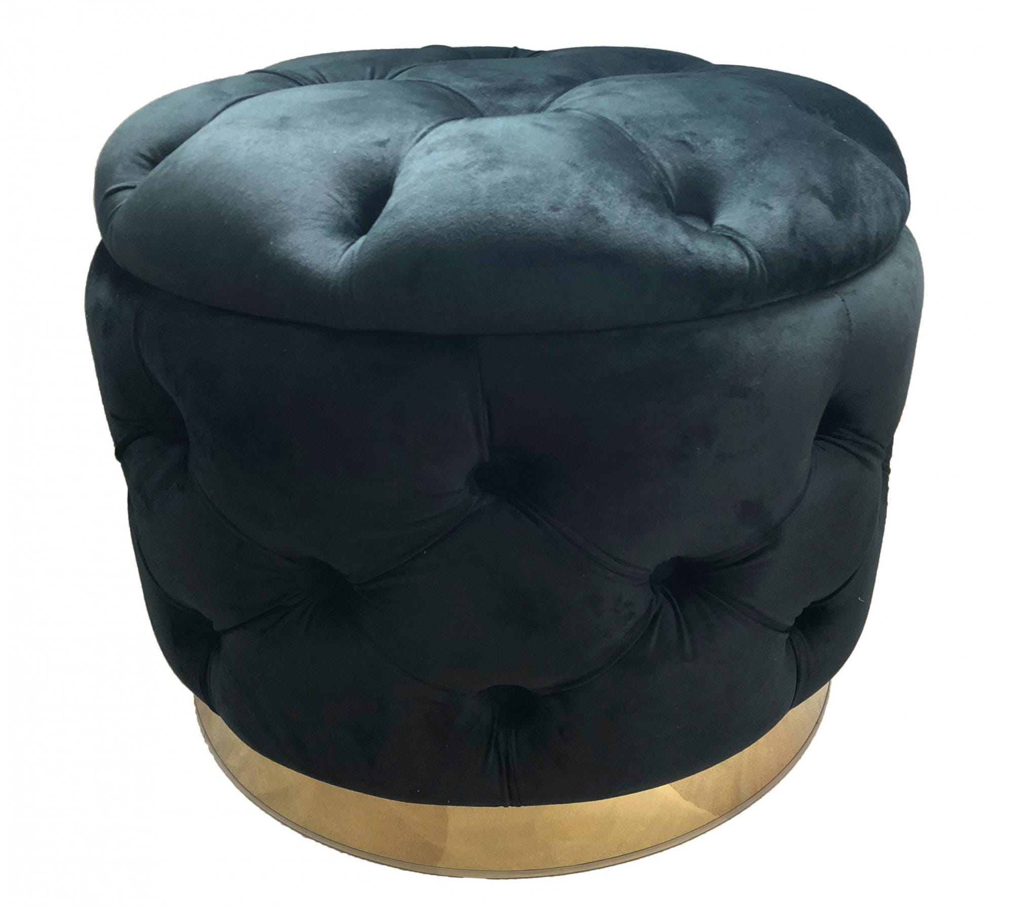 Pouf rotondo, struttura in legno mdf, rivestimento in tessuto imbottito,  colore nero, Misure 55 x 42 x 55 cm