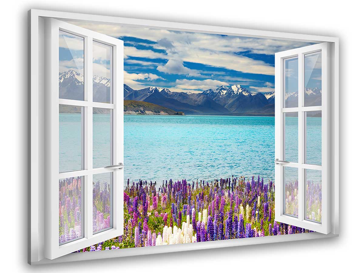 Quadro Finestra Paesaggio Lago di Montagna e Trasparenza - Made in France -  80x50cm