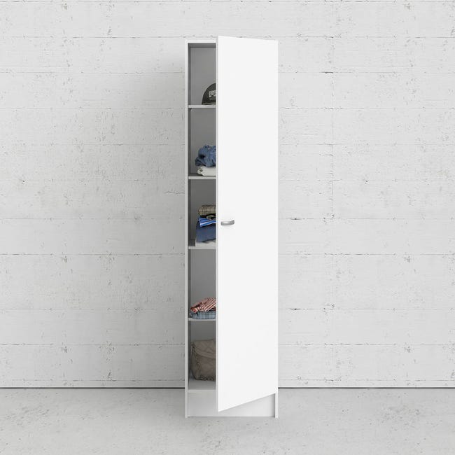 Armario almacenaje de cocina 1 puerta AVA. Armario multiusos en blanco con  3 estantes. 180x37x34,4 cm