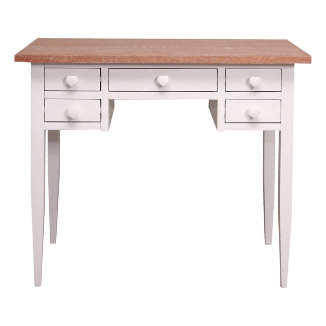 Tavolo da studio con cassetti, scrittoio vintage in legno, Made in Italy,  cm 98x50h82, colore Bianco e Noce