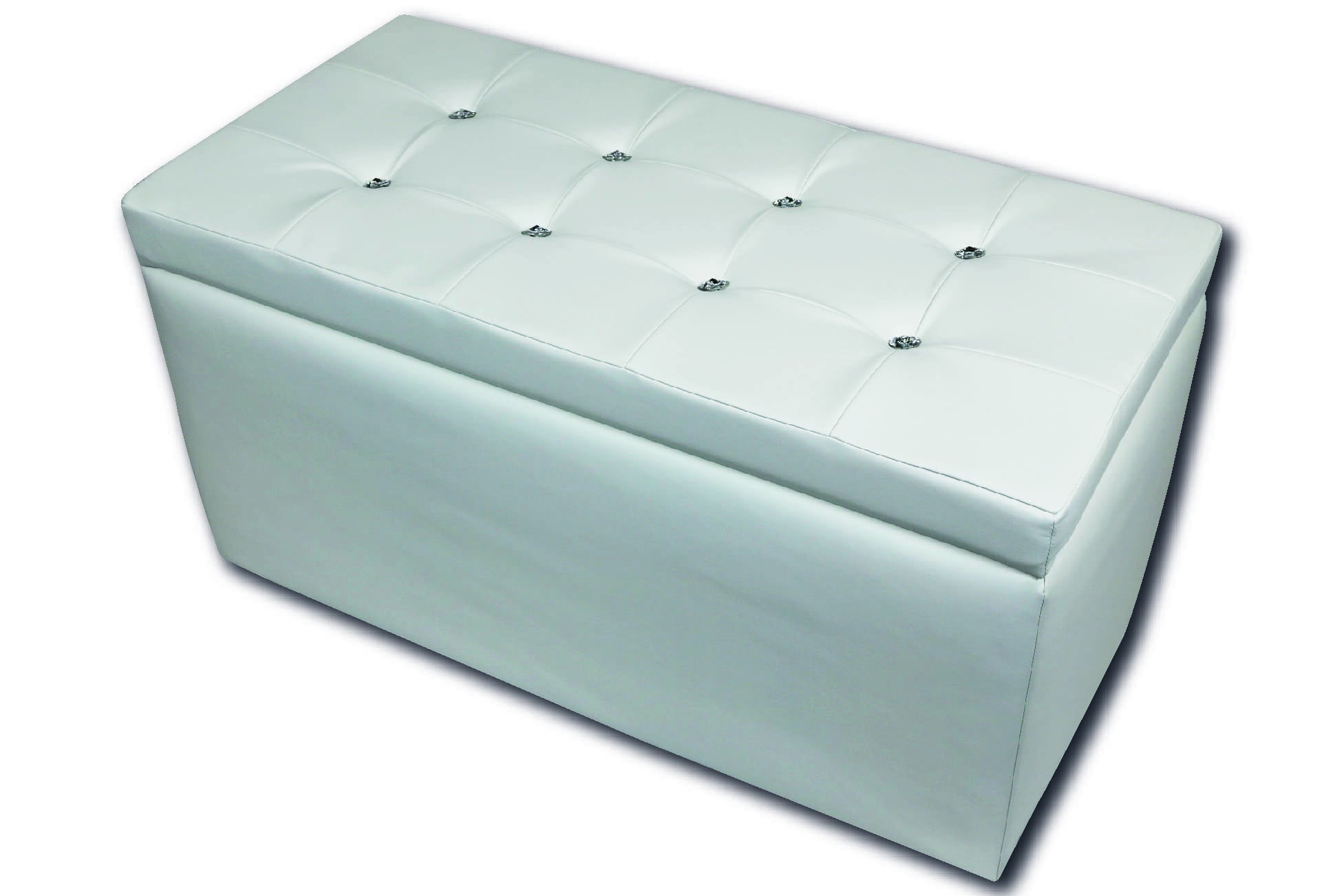 Pouf contenitore in similpelle, colore bianco, Misure 90 x 45 x 45 cm