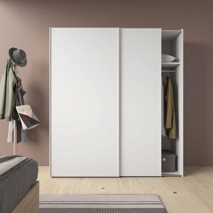 Armoire 2 Portes Blanche 81x180cm - Rangement Chambre Avec Étagère
