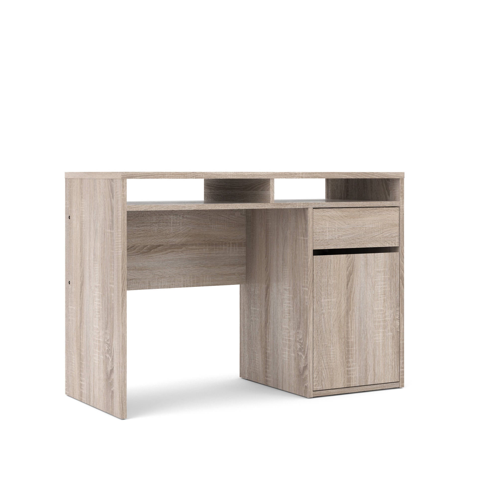 Escritorio lineal con una puerta y un cajón, color marrón, 110,2 x 77,4 x 48,2 cm