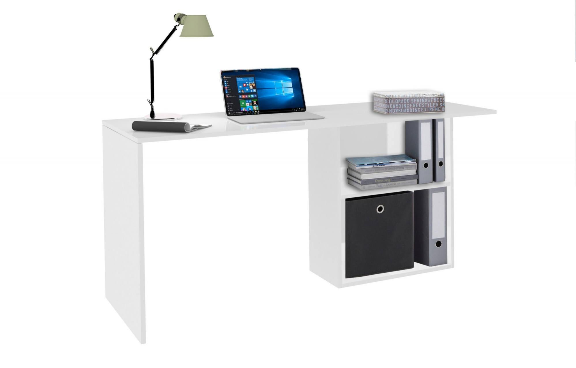 Scrivania lineare per ufficio e studio con scaffale, Made in Italy, Tavolo  minimal, Scrittoio porta PC, cm 110x50h75, colore Bianco lucido | Leroy  Merlin