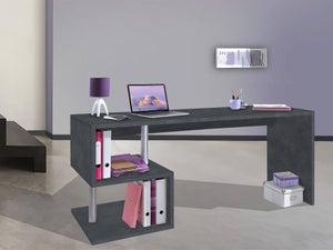 Scrivania Valerio, Scrittoio lineare porta PC, Tavolo multiuso per ufficio, Scrivania  salvaspazio multiposizione,, cm 140x60h78, Ardesia