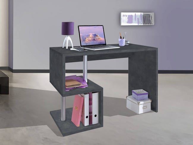 Esse escritorio moderno oficina y estudio con estante, Made in mesa de ordenador, PC, cm 100x50h78, color gris ceniza | Leroy Merlin