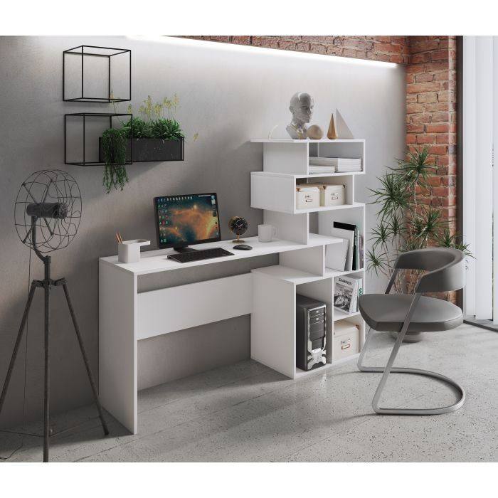 Bureau moderne chêne et blanc bureau avec rangement - Ciel & terre