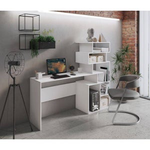 Bureau avec commode de rangement coloris blanc - Hauteur 76 x