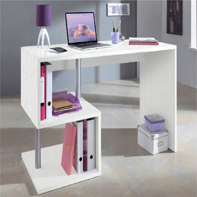 Esse escritorio moderno para oficina y estante, Made in mesa ordenador, escritorio para PC, 140x60h75 cm, color blanco ceniza | Leroy Merlin