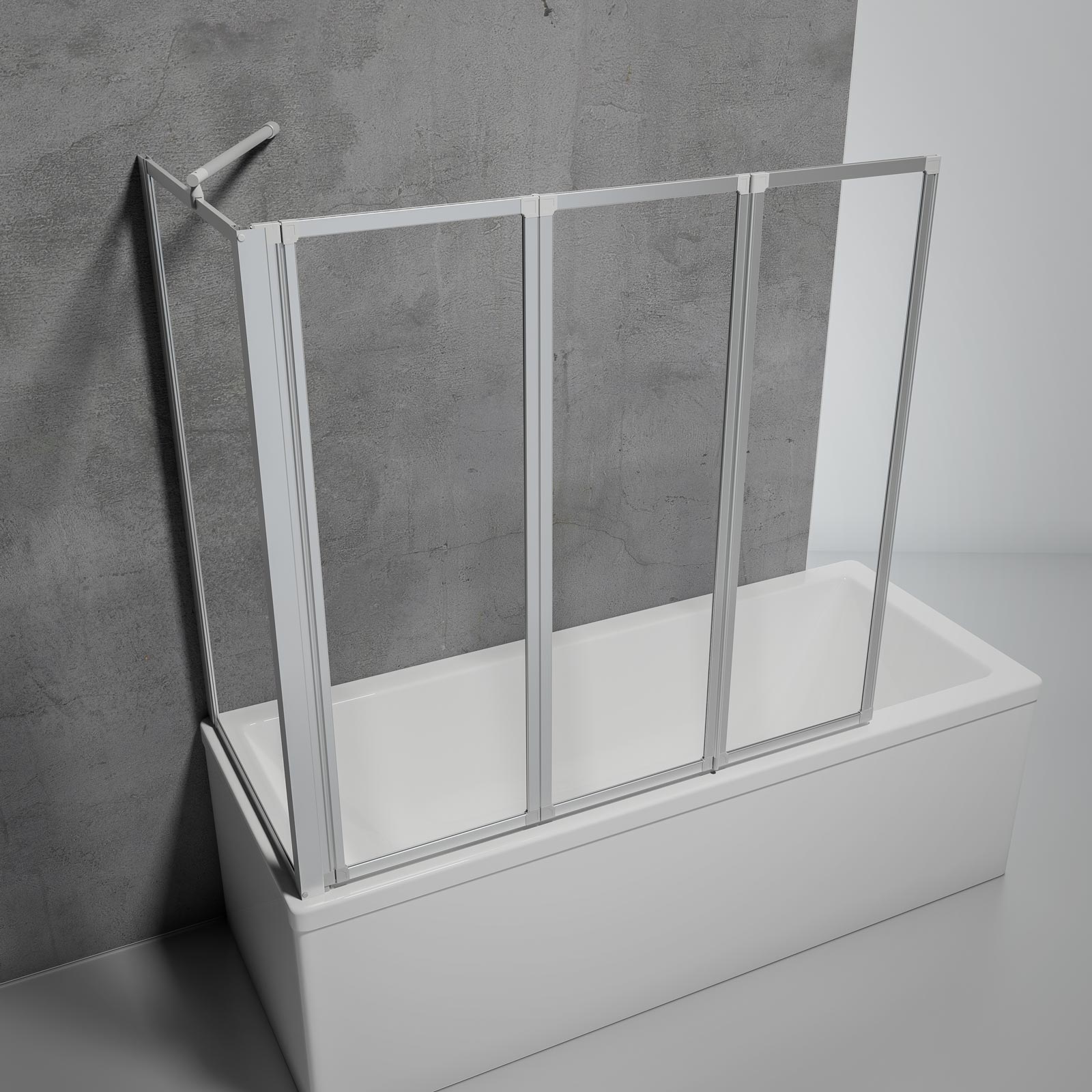Schulte Mampara de ducha para bañera plegable sin taladrar, 127x75x120 cm, 3  hojas + 1 lateral, vidrio transparente de 3mm,perfil de aluminio argénteo