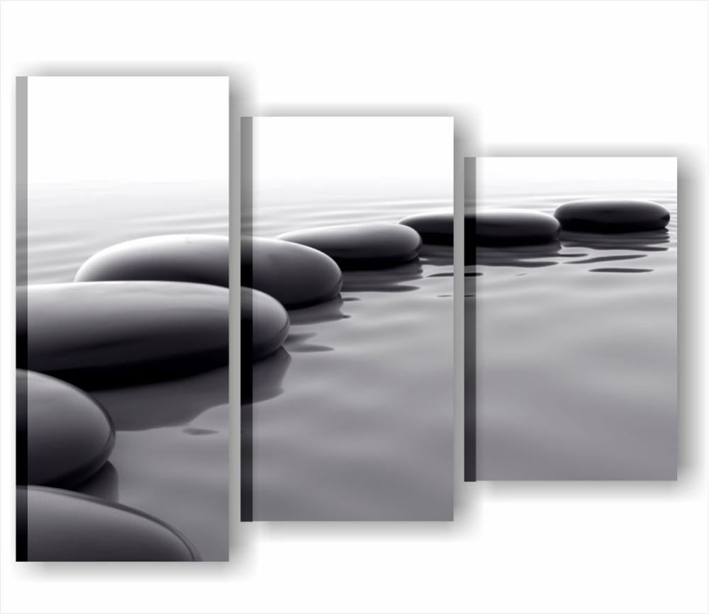 Tableau Toile Zen Black Rocks 152x78 Cm - Impression Pierres Bambou Pour Bien-être - Quadri L&C ITALIA