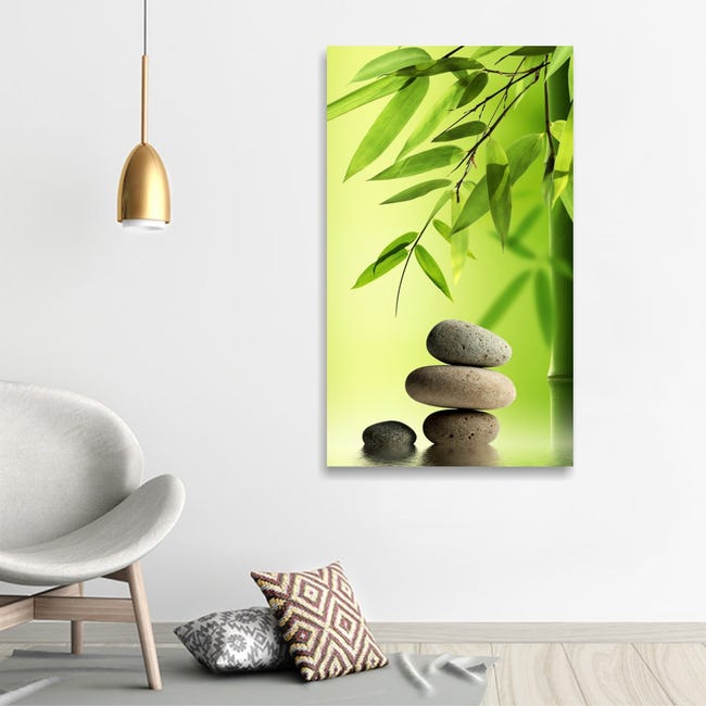 Benessere zen verde - quadro moderno stampa su tela 45 x 90 con natura e  bamboo per soggiorno camera da letto ufficio bagno o spa