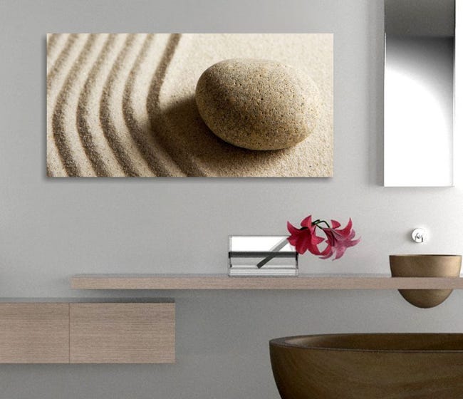 Sabbia Zen 2 - quadro moderno 90x45 cm con sassi stampa su tela per bagno  centro benessere