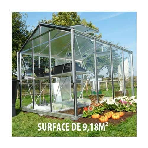 Serre en verre trempé Royal 34  m², Couleur Rouge, Filet ombrage oui,  Ouverture auto Oui, Porte moustiquaire Non | Leroy Merlin