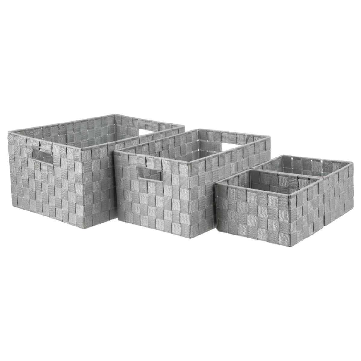 Sanixa GP02825 Lot de 4 paniers de rangement carrés en plastique Gris anthracite 