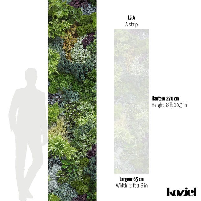 Papier peint panoramique - Mur végétal - Plantes, pots et bouquins -  Version 2- 255cm x 280cm (L x H)