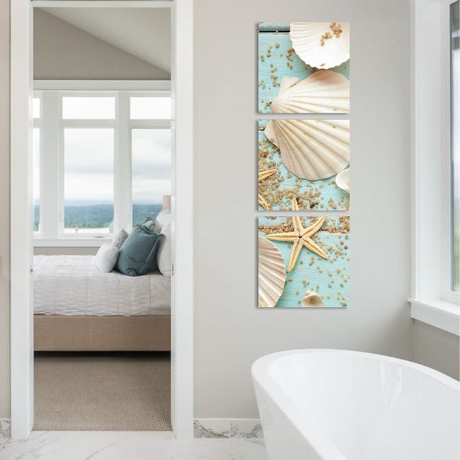 Tris conchiglie di mare - Quadri moderni stampa su tela per bagno Tre pezzi  25x25 cm