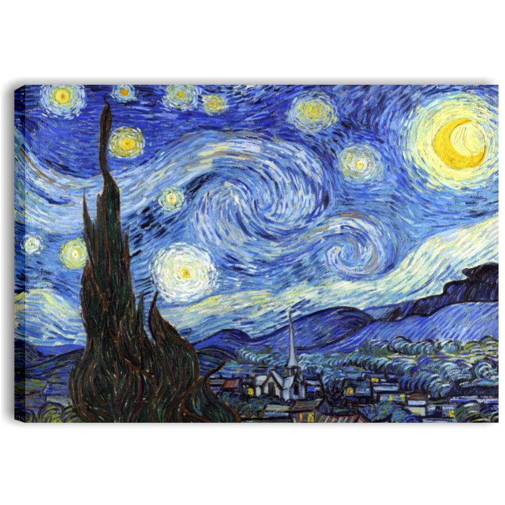 Van Gogh,Notte stellata,Stampa su tela /PVC+Cornice Oro in legno-Spes.cm3,quadro