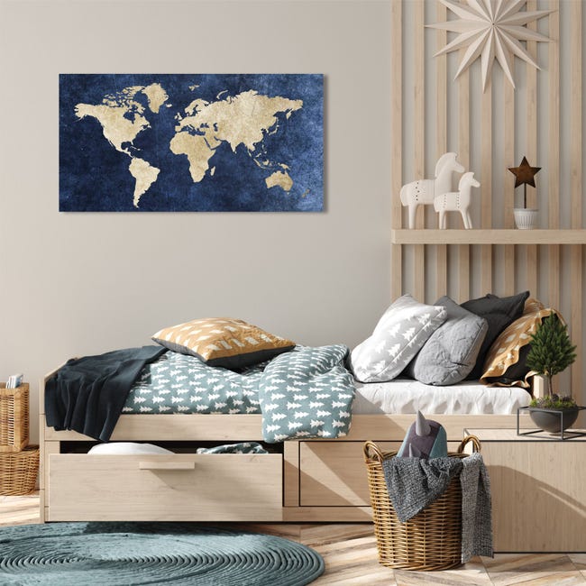 Mondo blu - Quadro moderno mappamondo stampa su tela con mappa del
