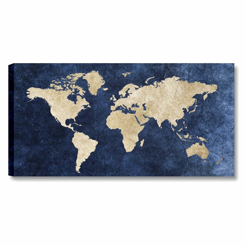 Mondo blu - Quadro moderno mappamondo stampa su tela con mappa del mondo  90x45 cm