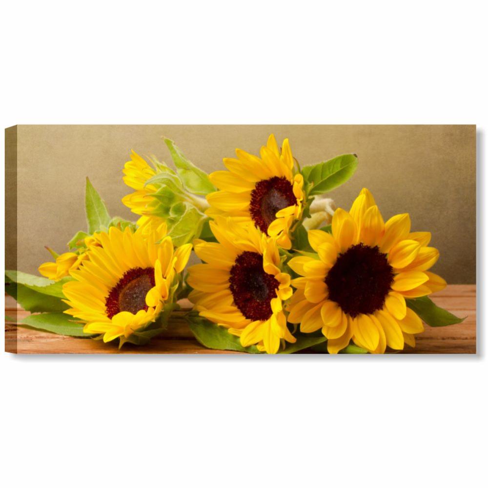 Tableau Moderne Girasoli 3 - Impression Sur Toile 152x78 Cm - Fleurs Tournesols - Décoration Murale Made In Italy