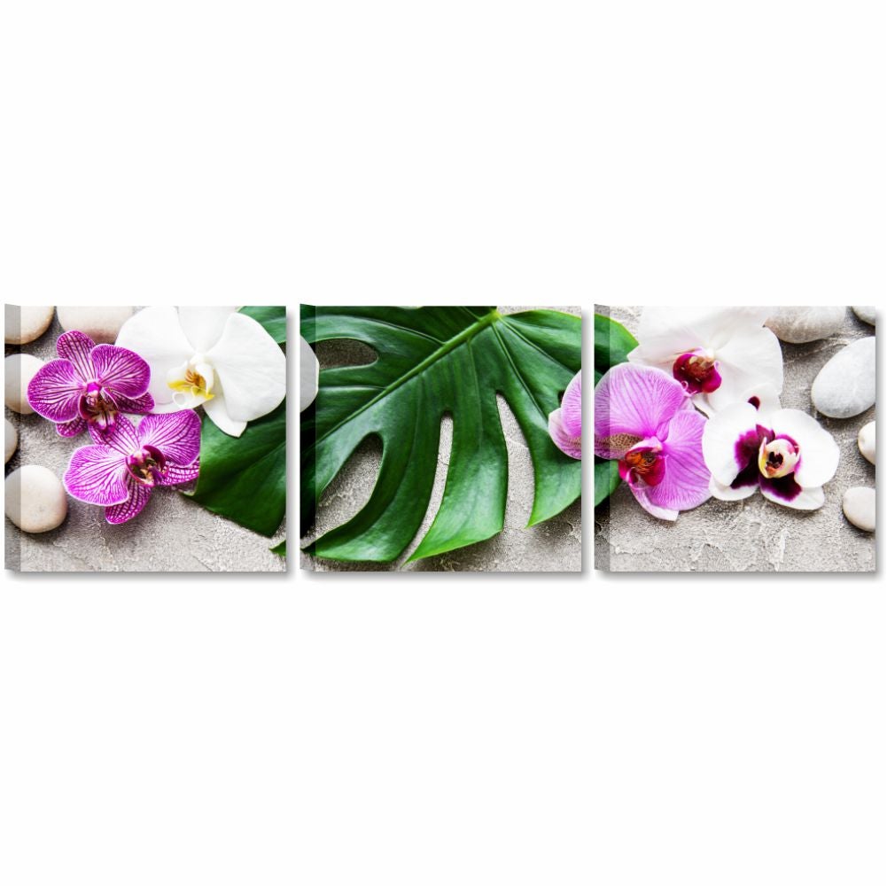 Tris orchidea bianca viola - Quadri moderni zen stampa su tela per bagno  Tre pezzi 25x25 cm