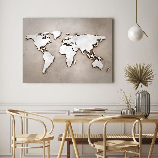 Mappamondo vintage bianco 2 - Quadro moderno con mappa del mondo astratto  stampa su tela 100x70 cm