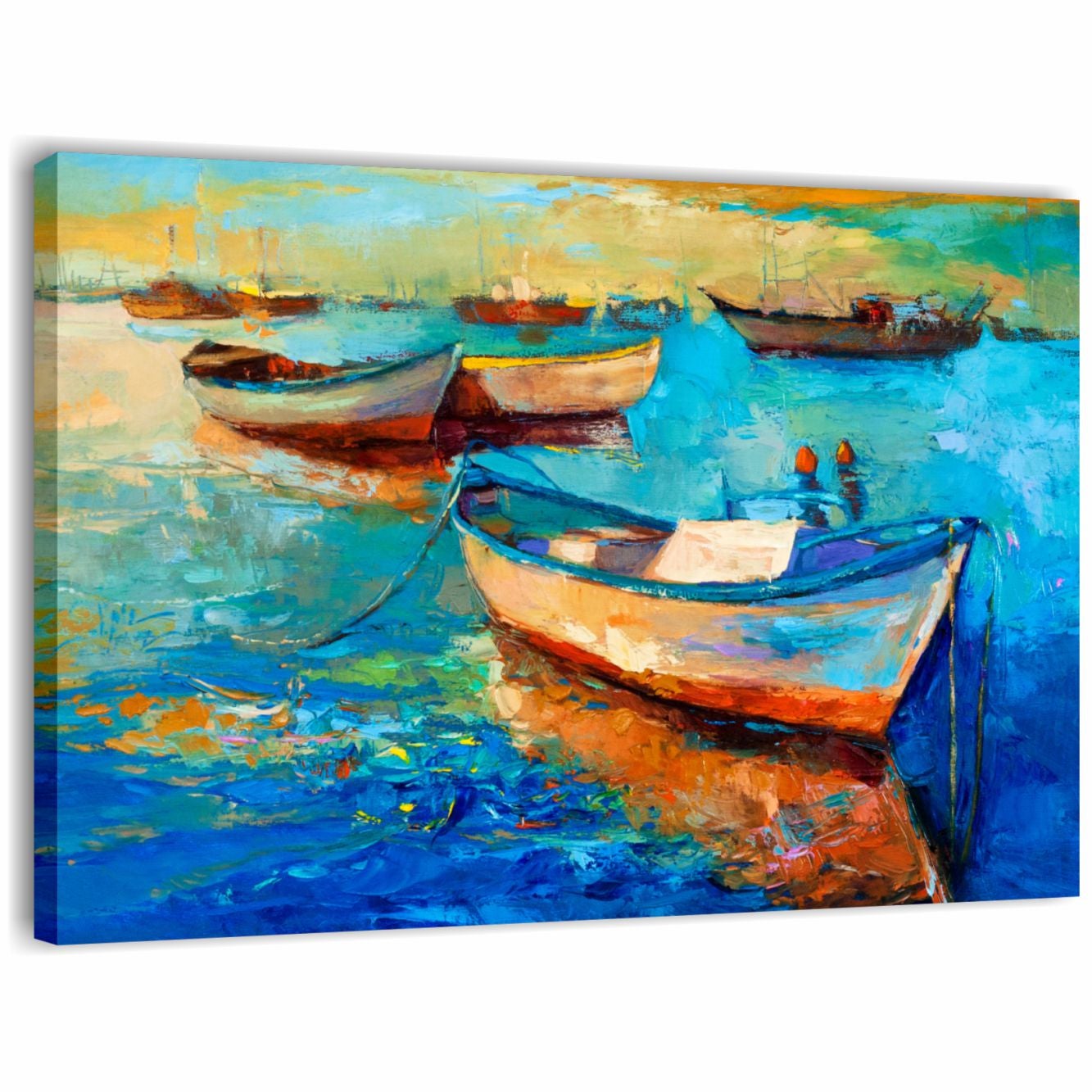 Mare e barche astratto 3 - Quadro moderno con paesaggio marino stampa su  tela 100x70 cm