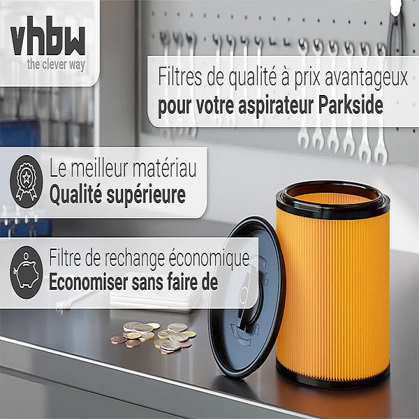 Vhbw Filtre à cartouche compatible avec Lidl / Parkside PNTS 1500 A1, 1500  B2, 1500 B3, 1500 C4 - Filtre plissé