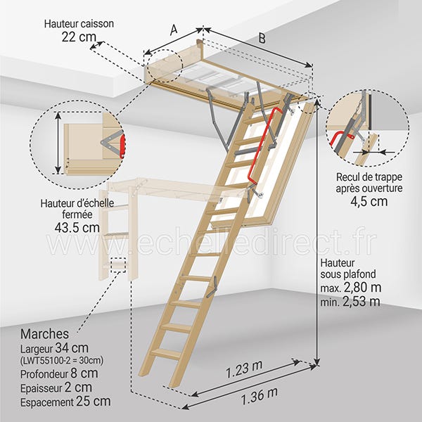 Echelle escamotable grande hauteur pour accéder aux combles ou grenier 