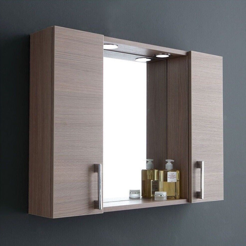 vidaXL Armario espejo de baño con luz LED acrílico gris 100x12x45 cm
