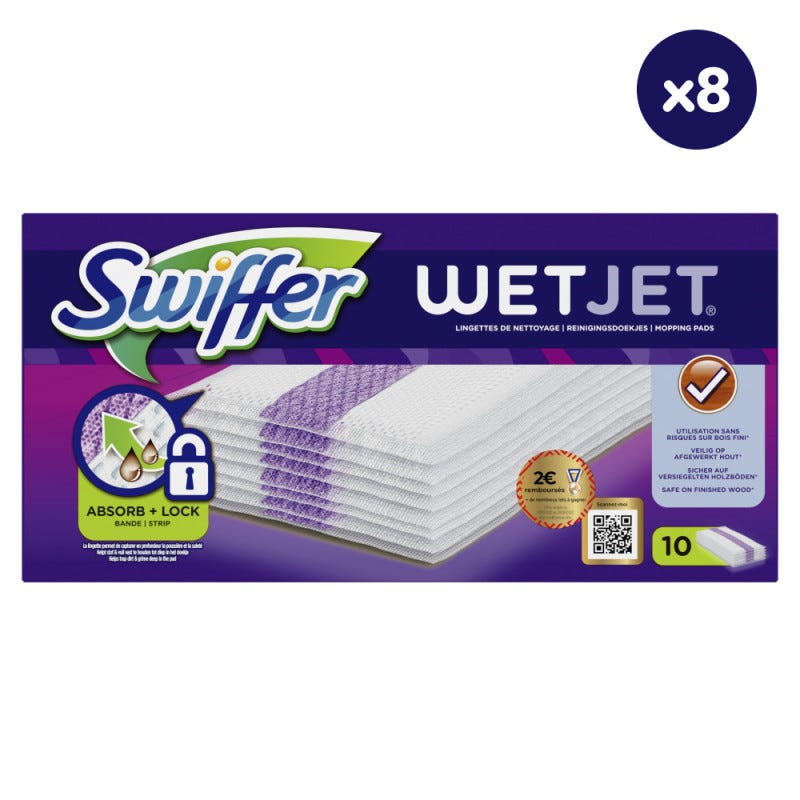 Kit de démarrage Swiffer Wetjet, 1 vadrouille/5 tampons/1 solution de  nettoyage