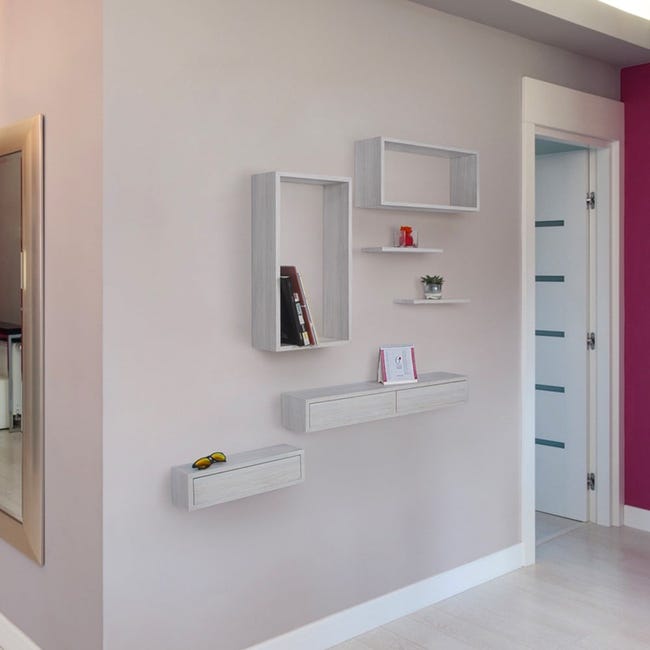 Maison Exclusive Estante con cajón de pared MDF roble y blanco 60x23,5x10  cm