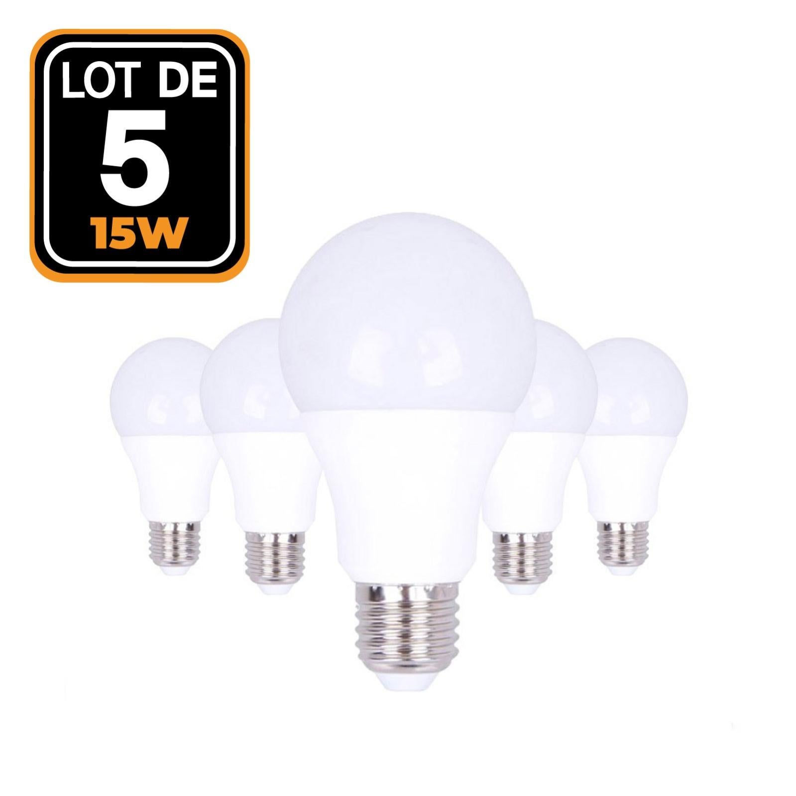 5 Ampoules LED E27 15W 3000K Blanc Chaud Haute Luminosité Leroy Merlin