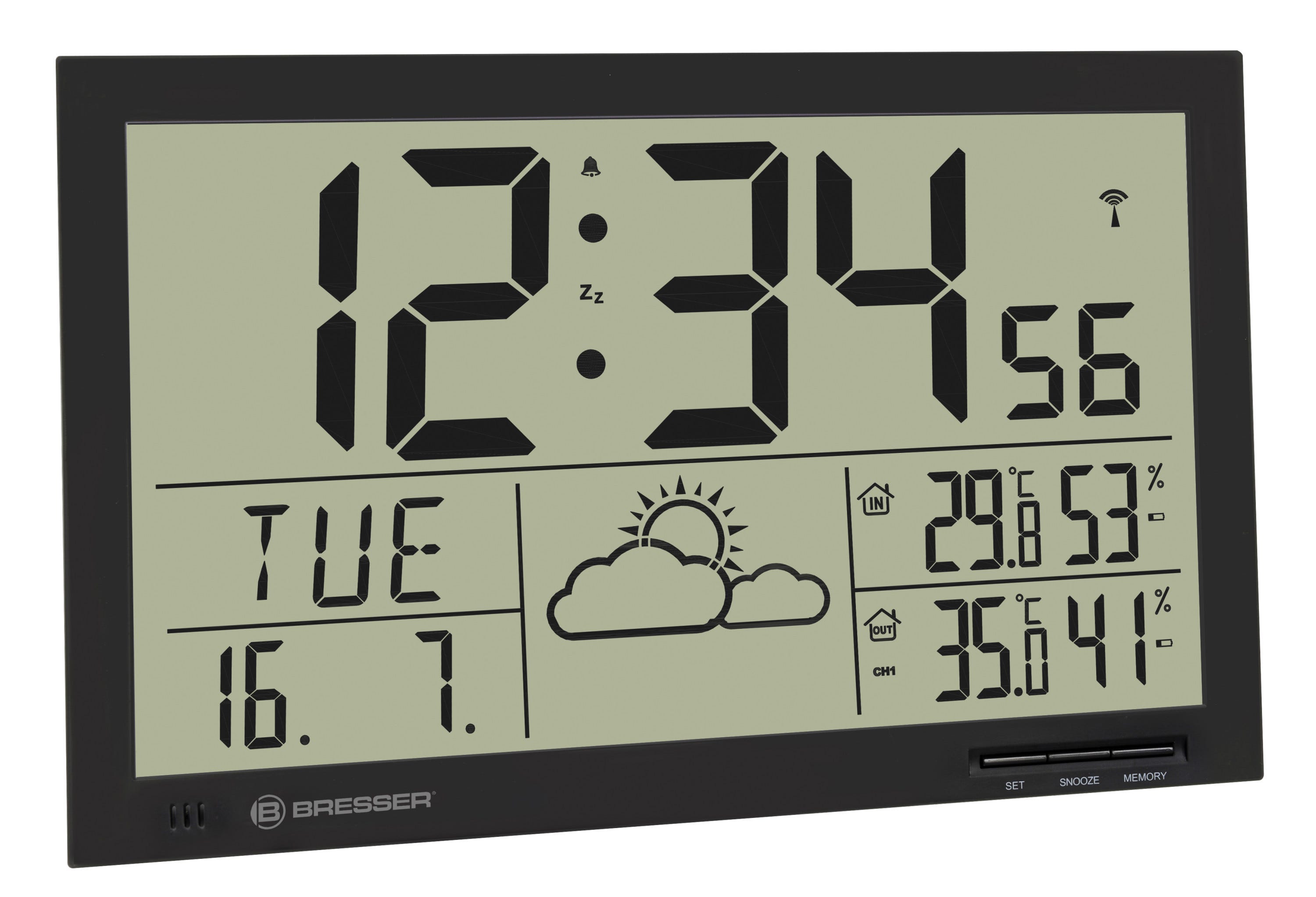 Horloge murale avec mesure de température et affichage météo couleur noir -  Bresser