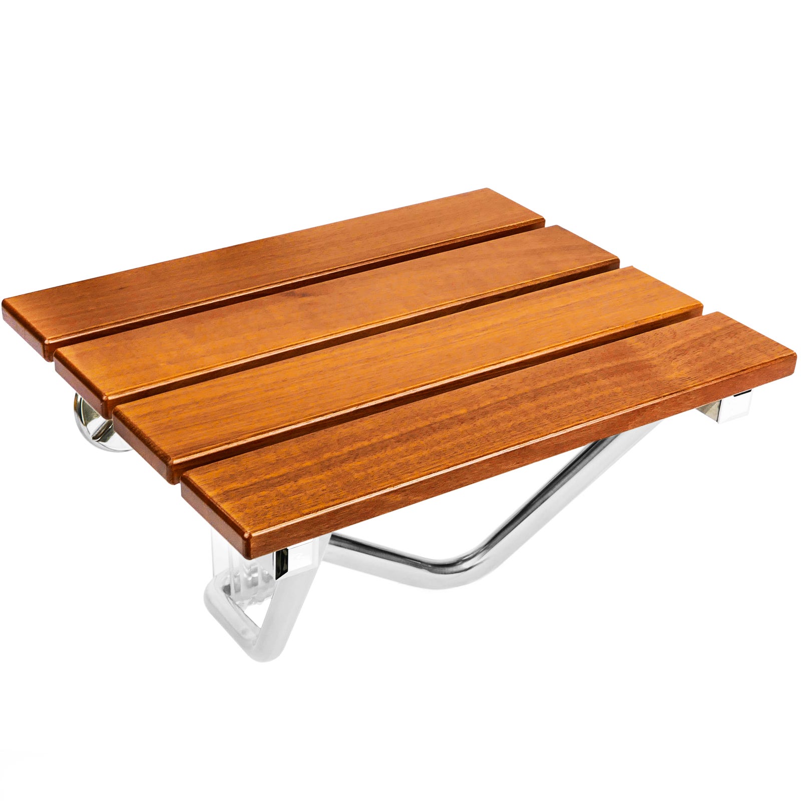 Sedile per doccia pieghevole. Sgabello per anziani in legno tropicale e  alluminio 380x338mm