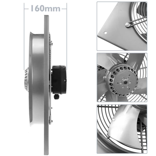 Extracteur d'air de mur pour la ventilation industrielle de 300 mm 2550 rpm  carré 430x430x64 mm - Cablematic