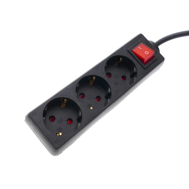 Multiprise 3 Prises 16a 230v Noir Avec Interrupteur Et 3m Câble