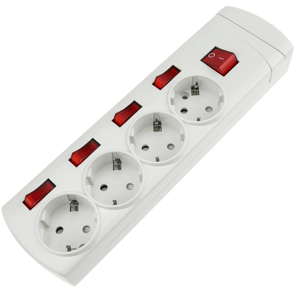 Multiprise avec 4 prises schuko blanches avec interrupteur individuel