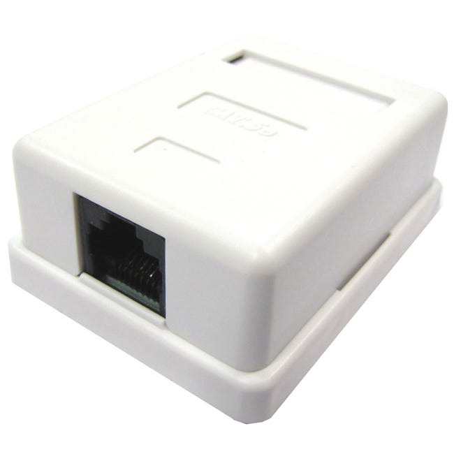 Toma De Red RJ45 CAT.5E UTP Para Superficie - 1 Puerto Blanco - Para Hogar Y Oficina, Fácil Instalación