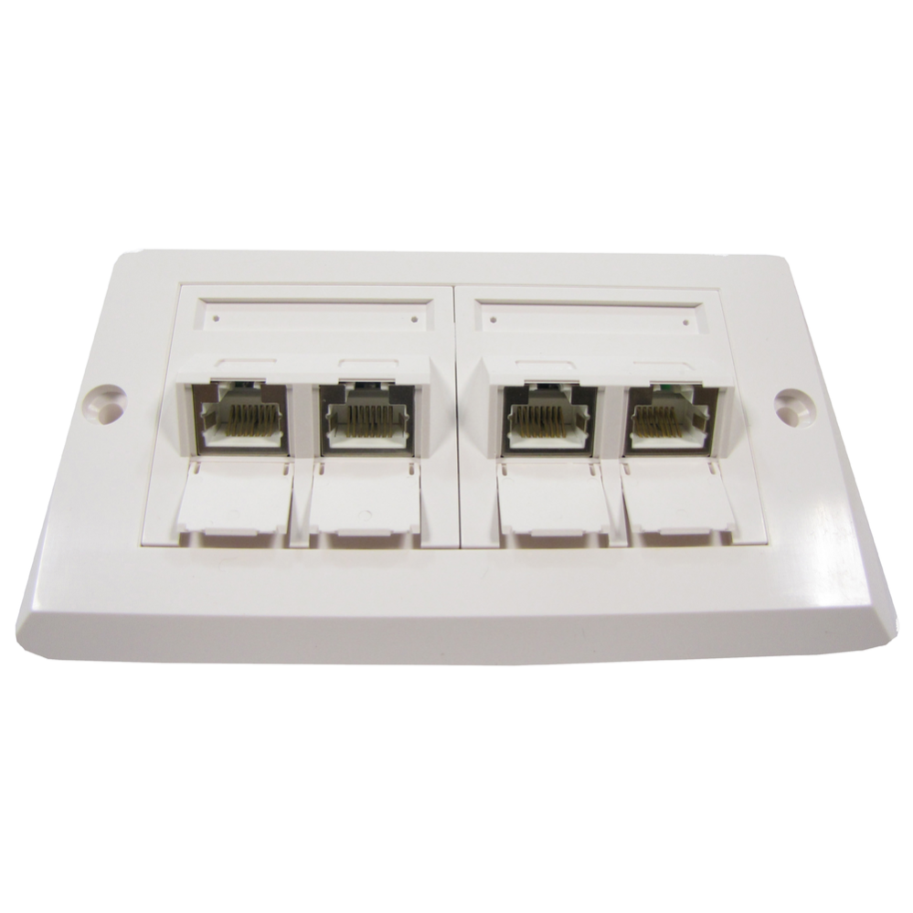 Plaque Murale 4x RJ45 Cat.6 - Pour Boîtier 80x80 Mm - Blanc Ivoire - Connectivité Réseau
