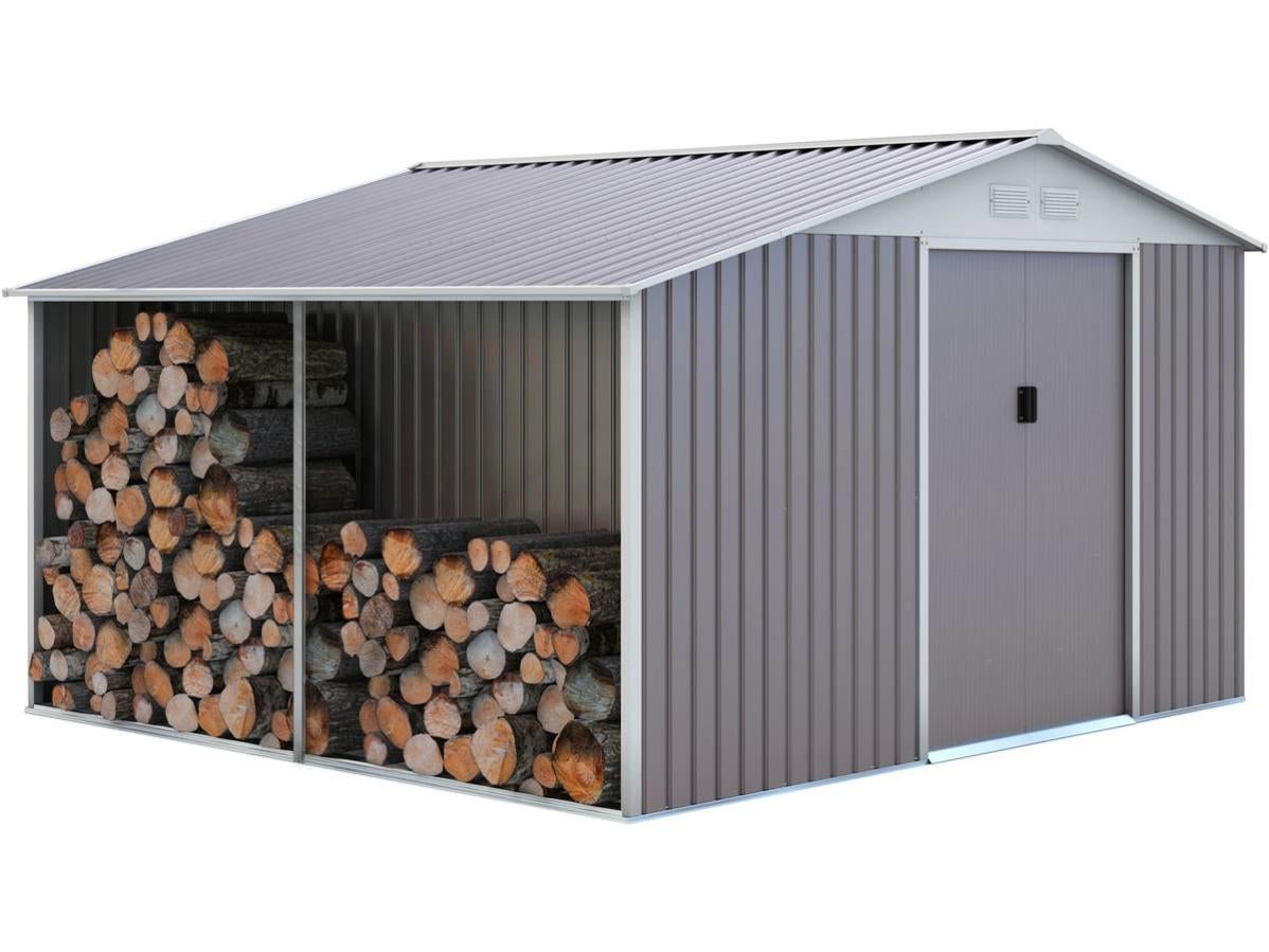 Abri de jardin métal "Dallas" 8,84 m² avec abri bûche | Leroy Merlin