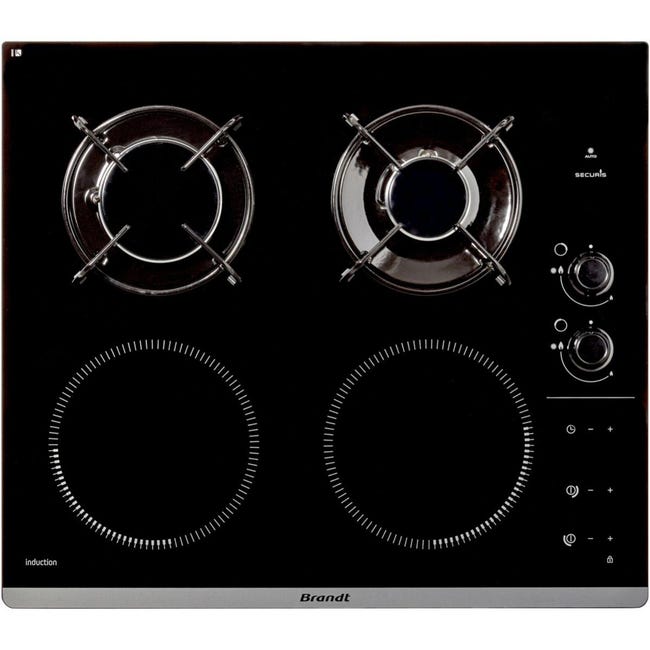 Plaque De Cuisson Mixte Gaz Induction Haut De Gamme Table mixte BRANDT BPI6413BM | Leroy Merlin